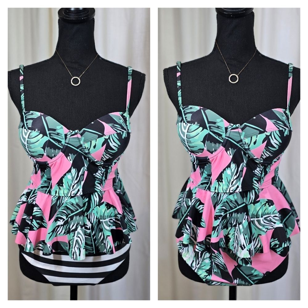 Tropical Print Bikini Top High Waist Bottom